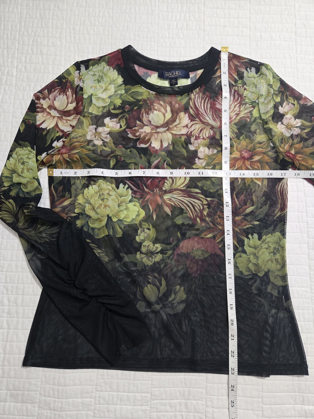 RACHEL Rachel Roy Green Floral Long Sleeve Mesh Top - Picture 4 of 7